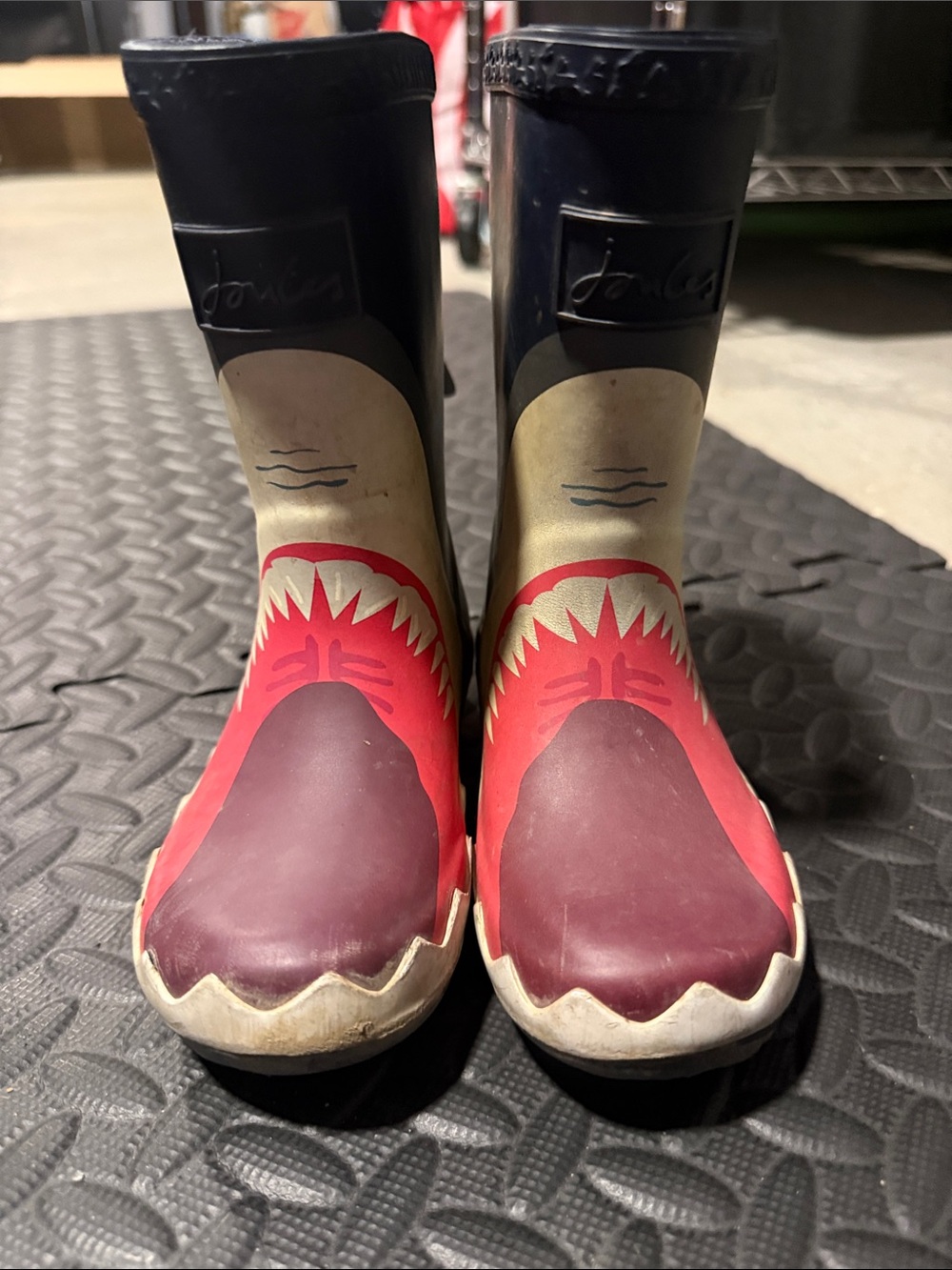 Joules Navy, Red and Cream Shark Kids Rain Boots